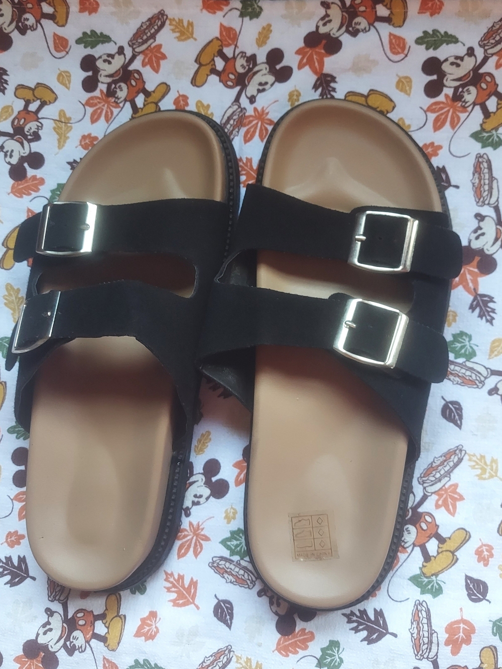 Classic Black Double-Buckle Slide Sandals for Women